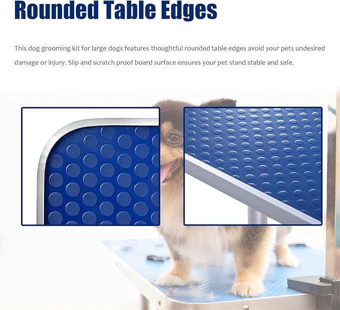 46 Inch Professional Adjustable Pet Grooming Table Heavy Duty with Arm Noose & Mesh Tray for Dog Cat Shower Table Maximum Capacity Up to 265Lb, Blue