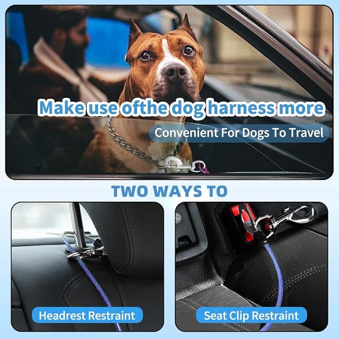 Dog Seat Belt Harness for Car,2pcs Dog Seatbelt of Coated Wire Leash Safety Restraint,No Chew Tether Cable Vehicle Dogs Accessories,Double Clips & Latch (Blue, 16 inch/40 CM)