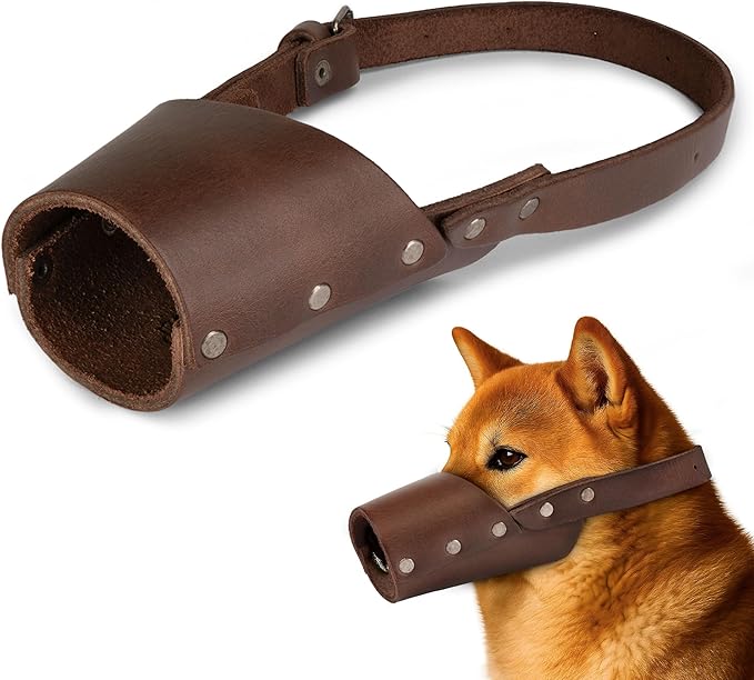 Taco Dog, Leather Dog Muzzle Guard Handmade from Full Grain Leather - Secure Training Cover, Mouth Guard Mask Prevents Biting Chewing (Bourbon Brown, Medium)