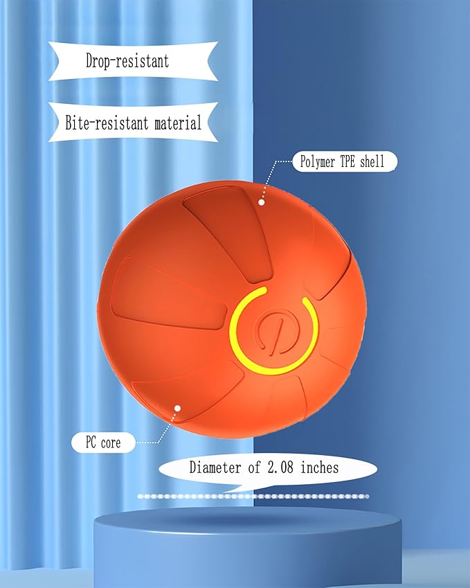 Dog Toys,Cat Toys,A Toy Ball Suitable for Entertaining Small Dogs， Rechargeable Interactive Pet Ball with LED Lights, Self Moving Pet Toys,Automatic Jump Ball with a Diameter of 2.08 inches(Orange)