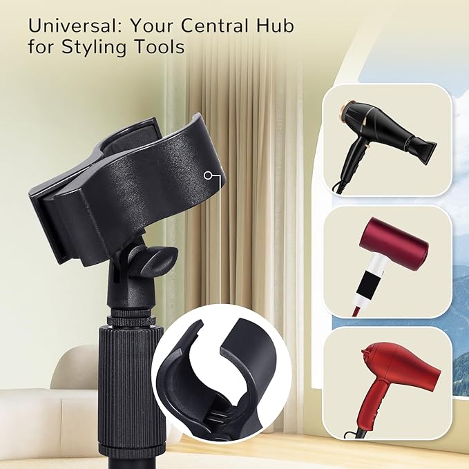 INNOLIFE Hands Free Hair Dryer Stand Holder with Adjustable Mount for Blow Dryer - Portable Standing Hair Dryer Stand for Bathroom Vanity, Home Use