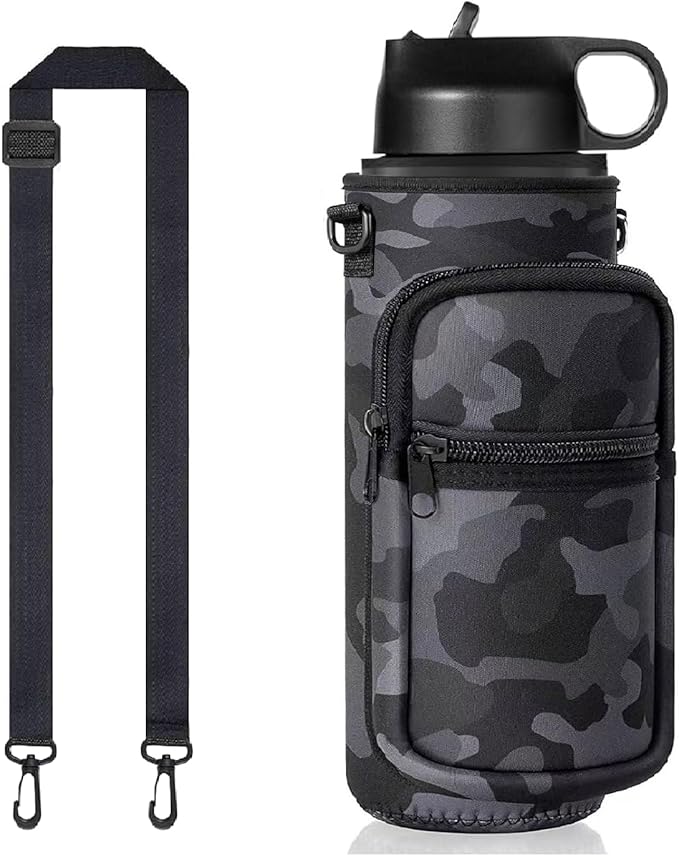 Water Bottle Holder with Strap, Insulated Crossbody Sling Bag, Carrier with Phone Pocket for Walking Hiking Camping Fishing