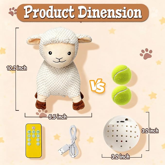 Interactive Dog Toys for Large Dogs, Sheep Rechargeable Pet Toys with Music, Animal Sound & Recording Mode, Automatic Jumping Pet Ball for Mental Stimulation