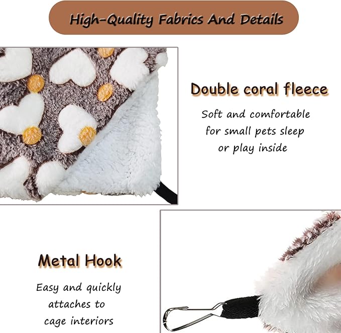 Guinea Pig Ferret Hammock for Cage - Machine Washable Double-Decker Hanging Bed - Fits Sugar Glider,Fancy Rat,Hamster,Gerbil - 13.3" x 13.3" - Love Coffee Pattern