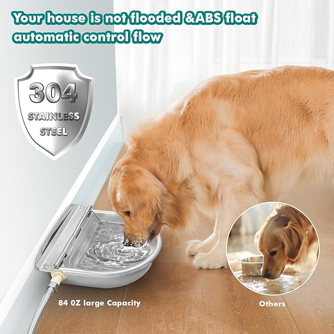 Automatic Water Dispenser for Dogs, Animal Drinking Water Bowl with 2 Float Valve,304 Stainless Steel auto self Filling Dog Water Bowl Dispenser Outdoor Livestock Water Bowl Kit for Chicken.