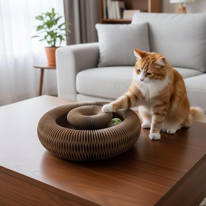 Corrugated Paper Cat Scratcher Track with Rolling Ball - Scratch-Resistant, Interactive, Pet-Safe for Feline Play & Claw Care