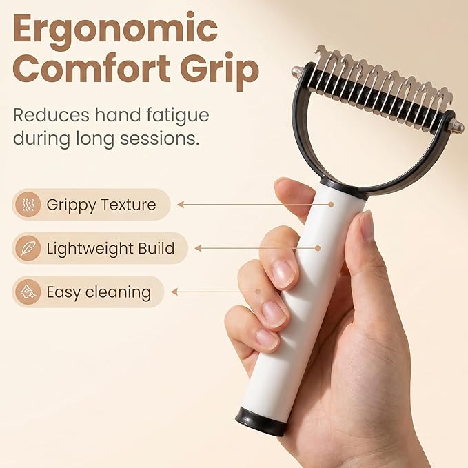 Double Sided Dematting Comb for Cats & Dogs, Gentle Matt Remover Detangler for Tangles, Knots and Loose Fur, Ergonomic Grooming Brush for Long Thick Haired Pets