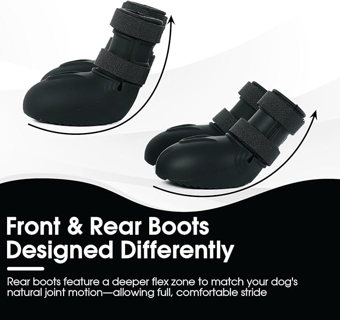 Ultra-Flexible Silicone Dog Shoes – Comfortable, Waterproof Booties with Non-Slip Sole for Hot Pavement & Winter, Featuring Wide Cuff & Dual Security Straps,Black L