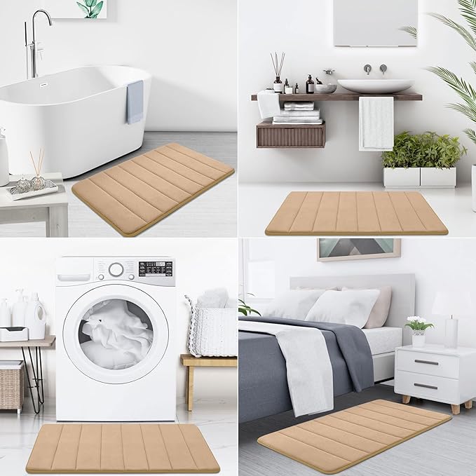Buganda Memory Foam Bath Mat, 59" x 34", Ultra Soft and Non-Slip Bathroom Rugs, Water Absorbent and Machine Washable Bath Rug Runner for Bathroom, Shower, and Tub, Camel