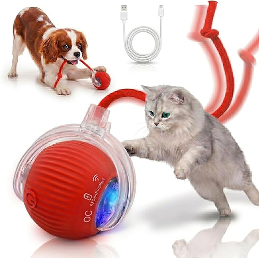 Smart Ball 2.0 - Automatic Cat Toy & Interactive Dog Toys for Small Dogs - Moving Cat Toy Ball for Indoor Cats - Motion Activated, Light Up, USB-C Rechargeable Pet Toy, 2 Speed Modes [Red]