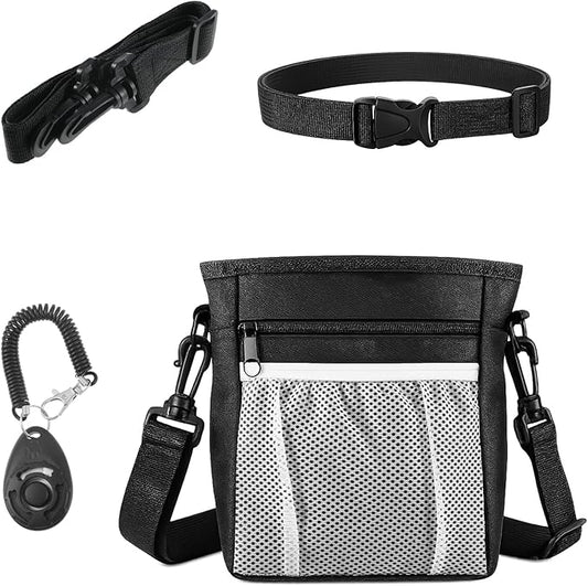 Dog Treat Pouch with Pet Training Clicker, Dog Puppy Training Treat Bag Poop Bag Dispenser Easily Carrying Kibble Snacks Pet Toys for Travel or Outdoor Use