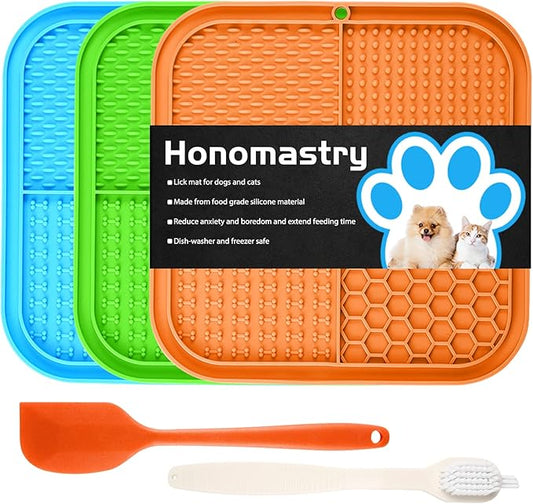 Honomastry Lick Mat for Dogs, Premium Lick Pad with Suction Cups for Dog Anxiety Relief, Slow Feeder Dog Bowls, Bathing, Grooming and Training.