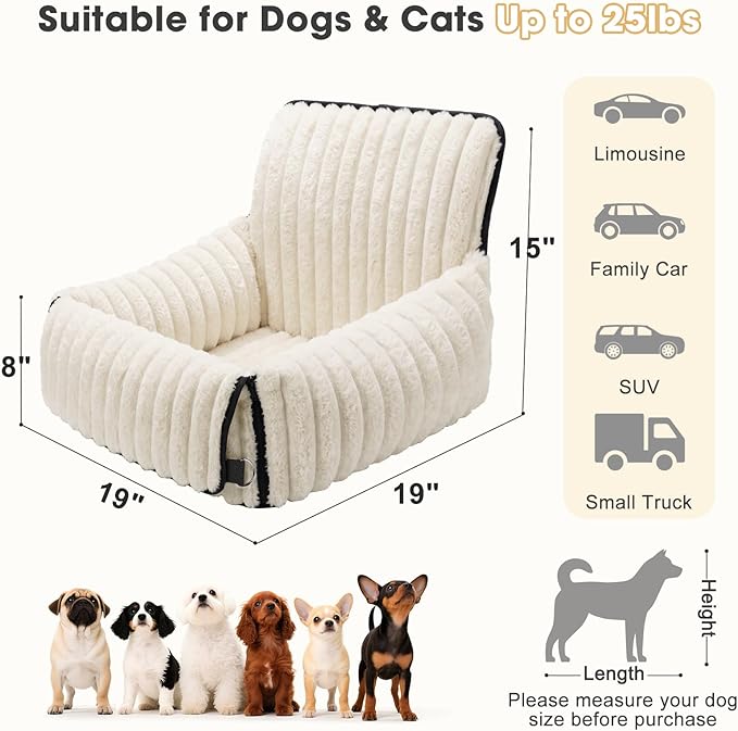 MIXJOY 6-in-1 Dog Car Seat for Small/Medium Dogs up to 25 lbs, Multi-Functional Dog Carrier for Car with Detachable Washable Cover, Pet Travel Bed with Clip-On Safety Leash, Beige