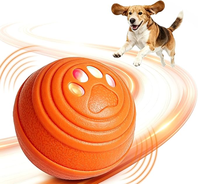 Interactive Dog Ball, Automatic Dog Toy, Vibrating Dog Ball with 4 Play Modes, Moving & Bouncing Ball for Dogs, Smart Self Rolling Dog Toy for Small Medium Dogs, USB-C Rechargeable, Orange