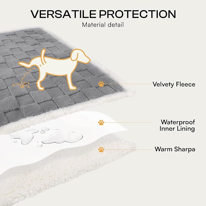 Luciphia Waterproof Dog Blanket, Leakproof Large Pet Blanket for Couch Sofa Bed Furniture Cover Protector, Washable Soft Sherpa Fleece with 3D Jacquard, Cozy Calming Reversible, Gray White, 65"x57"