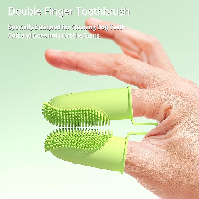 3 Pack Finger Toothbrush Kit for Easy Teeth Cleaning, Double-Finger Toothbrush Dental Care for Puppies, Cats and Small Pets