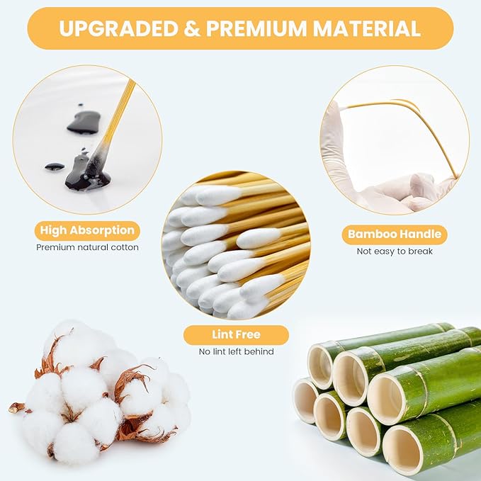 500PCS 6" Cotton Swabs in Storage Box - Long Cotton Swab with Wooden Sticks - Lint Free, Highly Absorbent Single Tipped Applicators for Makeup, Pet Care, Home Cleaning