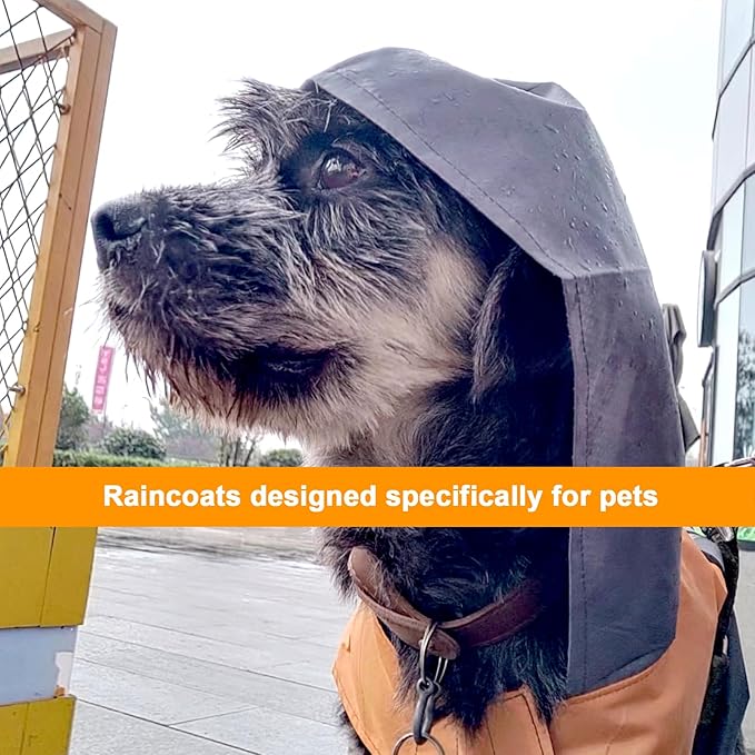 Dog Raincoat with Reflective Strips | Ultra-Light Breathable Waterproof Jacket with Adjustable Hood - Suitable for Small, Medium & Large Dogs (Grey, XXL)