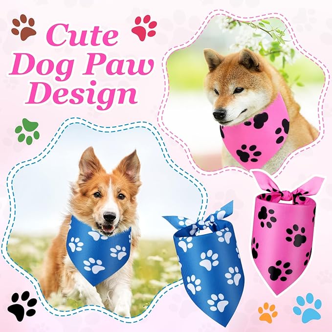 Abbylike 50 Pcs Paw Print Dog Bandanas Bulk Cute Footprint Bandanas for Dogs Triangle Kerchief Bib Scarf for Pets National Dog Day Party Costume Photo Props Accessories Pet Shops (25.6 x 17.7 x 17.7)