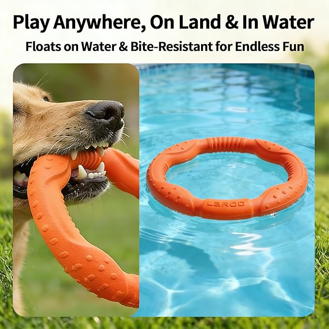 LaRoo Dog Flying Ring Toys, Floating Flying Dog Disc Toys, Summer Pet Training Outdoor Durable Chew Toys for Medium and Large Dogs (Medium Orange/22cm)