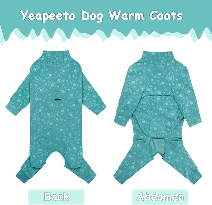 Dog Coats Autumn Winter Jumpsuit for Large Medium Dogs, Warmer Recovery Suit Polar Fleece Dog Bodysuit Lightweight Pajamas Pullover Stretchy Onesie Four-Legged Cold Weather Clothes (6XL, Green)