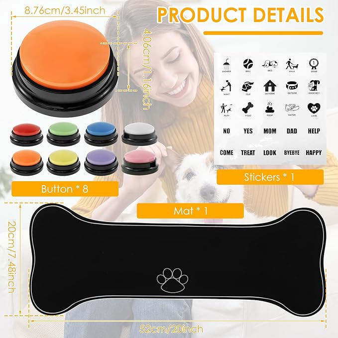 8Pcs Dog Buttons for Communication Battery Powered Voice Recording Buttons Plastic Dog Talking 8 Colors Communication for Training Your to Talk