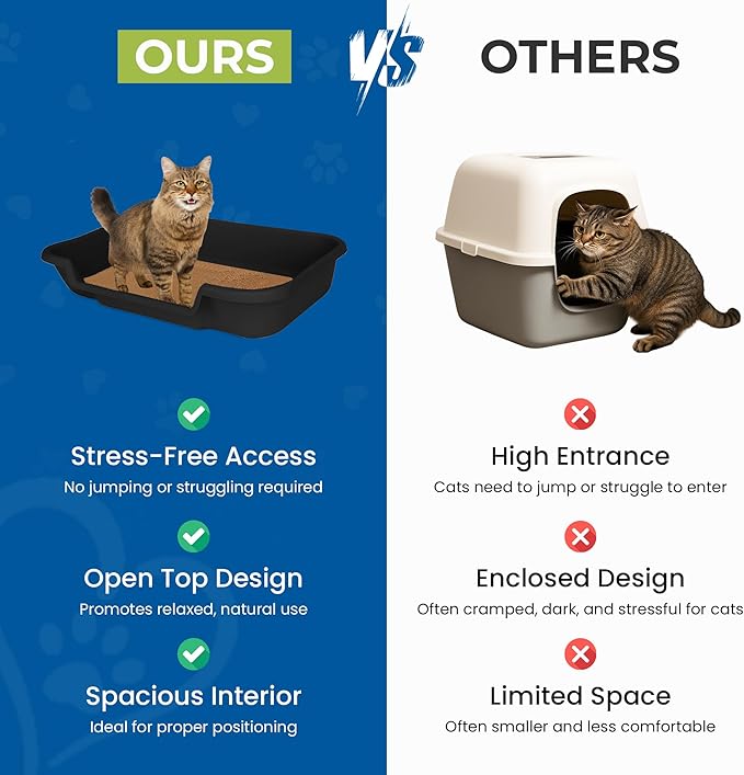 KittyGoHere Senior Cat Litter Box, Large Litter pan with Long-Handle Jumbo Scoop, Open Top Low Entrance Kitty Litter Box, Lightweight Low Entry Litters Box, Durable, Made in USA (2 Pack - Black)