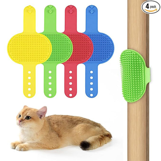 4 Colors Cat Self Groomer Brush Silicone Combs for Indoor Face Scratcher Adjustable Wall Mounted Corner Massage Comb