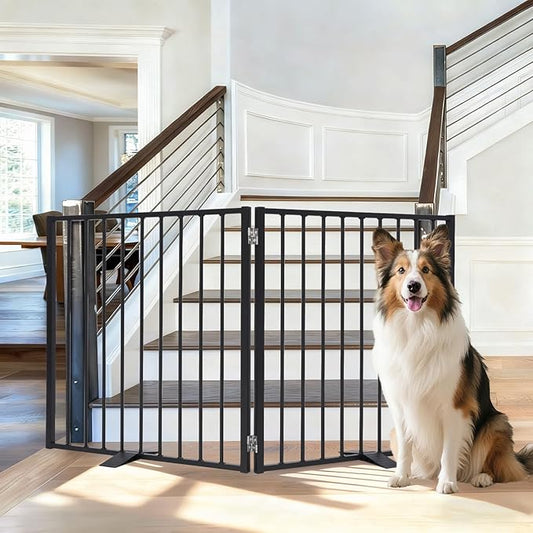 52" Extra Wide Dog Gate Indoor, Heavy Duty Metal Freestanding Dog Gate-Auto Close, Foldable Pet Fence – Anti-Topple Stability Feet for Stairs, Doorways,House,Porch,Deck,Yard(2 Panels,Black)