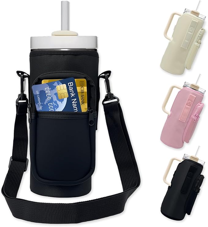 Water Bottle Holder with Strap, Insulated Crossbody Sling Bag, Carrier with Phone Pocket for Walking Hiking Camping Fishing