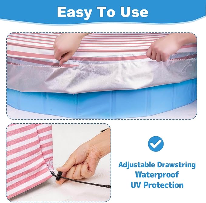 Foldable Round Dog Swimming Pool Cover, for 32 "/63“/48” Collapsible Outdoor Tub, PVC Coating Waterproof and UV Protection, Leakproof Washable Kiddie Pet Small Paddling Bath Accessories