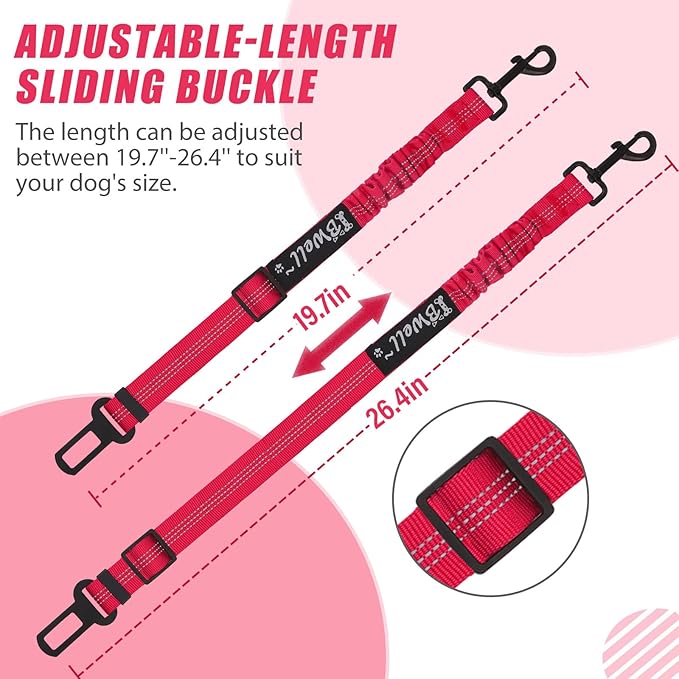 IBWell Dog Seat Belt,3 Piece Set Retractable Dog Car Harness Adjustable Dog Seat Belt for Vehicle Nylon Pet Safety Seat Belts Heavy Duty & Elastic (Black & Red)
