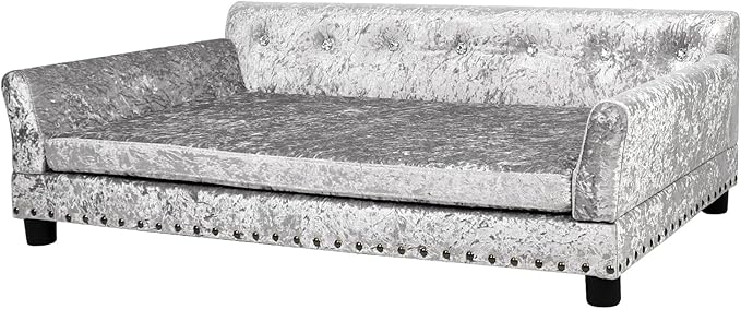 BingoPaw Large Dog Sofa Couch: Luxury Extra Large Pet Couch Made by Deluxe Tufted Velvet - European Court Style Doggy Chaise Daybed with Attached Cushion for Giant Breed Dogs up to 120lbs