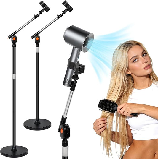 Hair Dryer Stand Hands Free, Hair Dryer Holder Stand with Rotary Lock Swing Arm, 23.6–63" Adjustable Height Hair Diffuser Stand, 360° Rotating with Heavy Base for Dyson Supersonic Bathroom, Vanity