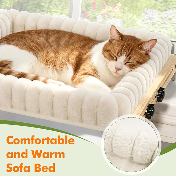 XiaZ Cat Perch for Window Cats Hammock Indoor Bed for Window Adjustable Wooden Frame Bird Watching Sunbathing Space-Saving Single Layer 18 * 16 * 9.4inch (Small Breeds Recommended)