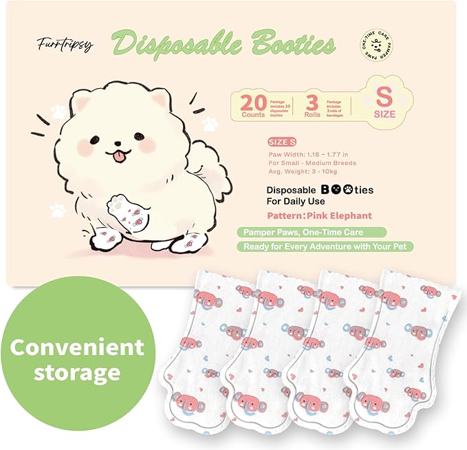Disposable Dog Booties for Dog Cats, Pet Booties Waterproof and Breathable with Adjustable Bandage,Unstoppable Paw Protectors for Dogs Cats, 20 Counts(S)