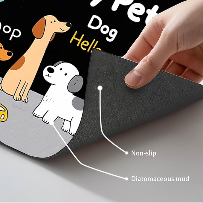 HOMETITUTE Funning My Pet Dog Pattern Dog Feeding Mat Pet Food Mat for Dogs and Cats Cute Puppy Design Pet Bowl Mat with Bone Paw and Non Slip Cat Feeding Mats for Home Kitchen Floor 20" x 12"