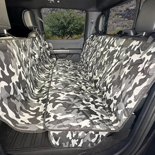 4Knines Dog Hammock for Cars, SUVs, and Small Trucks (Regular Size, Camo) – Rear Seat Cover for 60/40 Split Bench w/Armrest & Seatbelt Access – Heavy Duty, Waterproof, Easy Install, Machine Washable