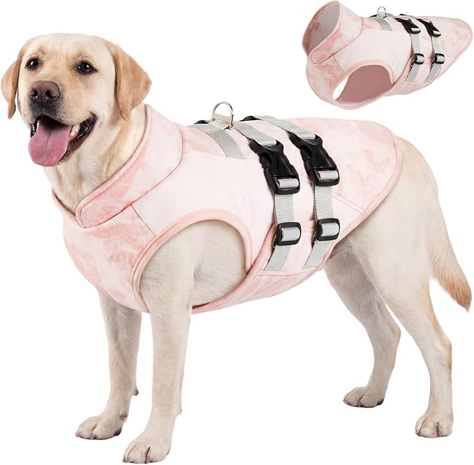 DORA BRIDAL Dog Cooling Vest for Summer, Lightweight Breathable Mesh Cooling Jacket with Harness, Soft Pet Cooler Shirt for Large Dogs, UV Protection for Beach Hiking Walking -L, Pink