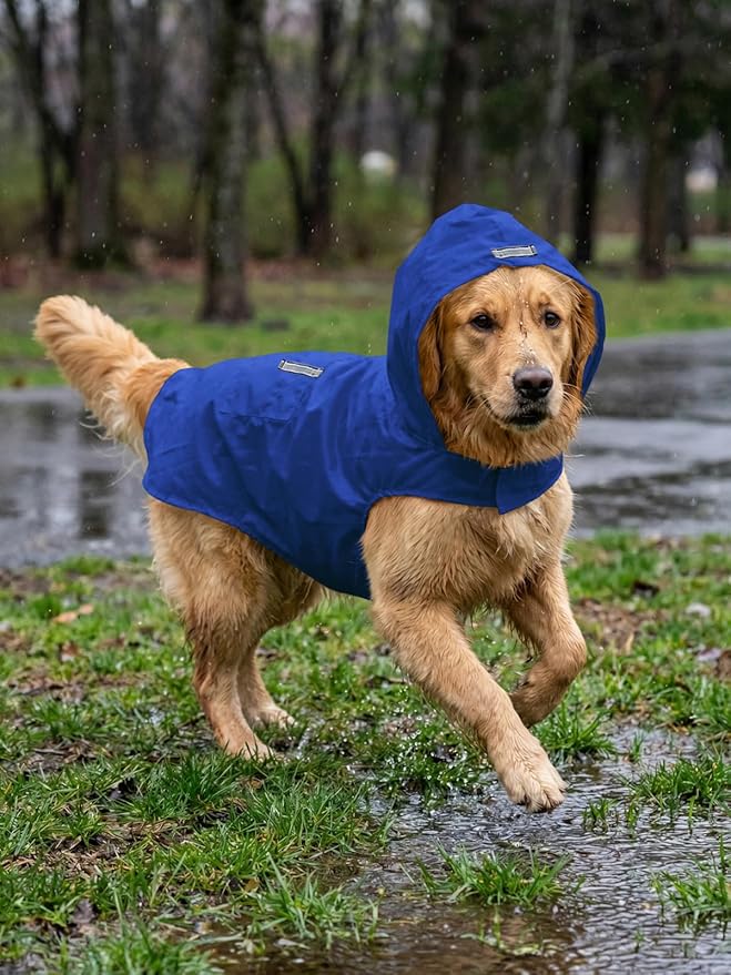 Dog Raincoat Reflective Adjustable Hooded Pet Rain Jacket Poncho with Leash Hole for Dogs S-5XL