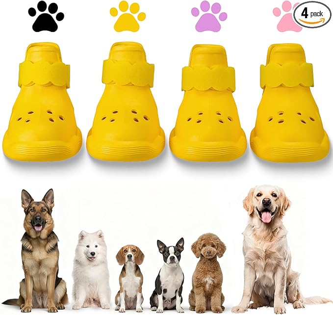 Dog Shoes for Hot Pavement and Snow - Waterproof, Non-Slip, Breathable Booties with Adjustable Straps for Small Medium, and Large Dogs (Yellow, XS)