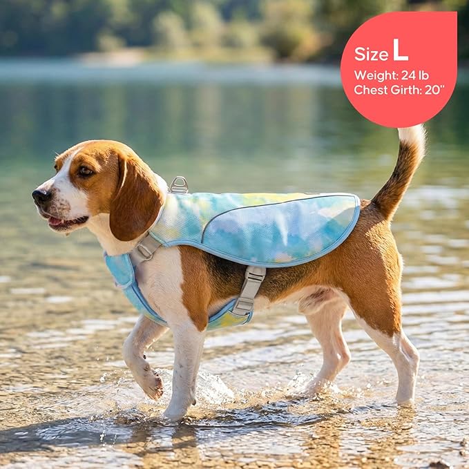 KYEESE Dog Cooling Vest, Breathable Mesh Dog Cooling Shirt for Small Medium Dogs with D-Ring, Sun Protection Reflective Dogs Cooler Jacket with Adjustable Buckle for Summer Hiking Walking, Blue, L