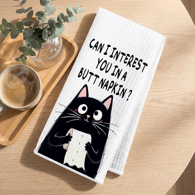Hanamiya Na 2Pcs Funny cat Hand Towel for Bathroom 24x14 Inch, Funny Absorbent Microfiber Dish Cloth Bathroom Towel, Waffle Weave Hand Towels for Toilet Home, Cat Lover Gifts