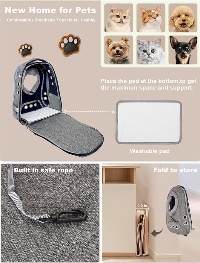 Small Dog Cat Chest Backpack Carrier,Large Space Ventilated Front Facing Backpack Carrier for Puppy,Lightweight Doggy Backpack for Hiking,Camping,Travel,Outdoor,Max 12 lbs(‌Gray)