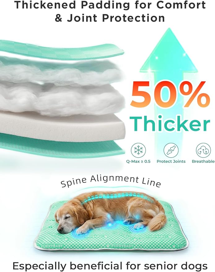 furrybaby Dog Cooling Mat Dog Bed mat, Extra-Thick Dog Crate Pad, Cat Bed, Washable Pet-Safe Magic Cooling Pad for Dogs Cats, Long Lasting Cooling for Crate Bed Indoor Outdoor Summer, 30x20, Mint