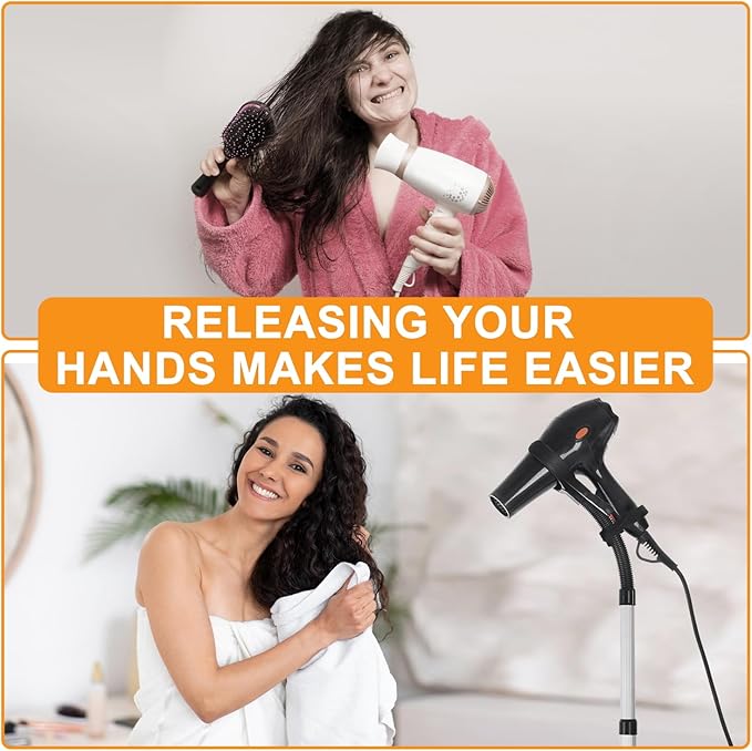 Erytlly 2 Head Hair Dryer Stand Hands-Free Adjustable 360-Degree Rotating Blow Dryer Stand Hands Hold 0.5kg Hair Dryer Suit for Bathroom, Vanity, Makeup Room New Model