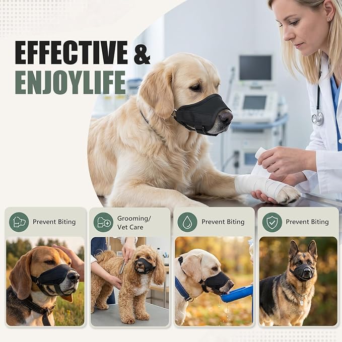 Soft Dog Muzzle for Large Medium Small Dogs, Adjustable Breathable No Bite Dogs Muzzle – Secure Fit Comfortable Humane Dog Mouth Guard for Training Grooming Walking (Large)