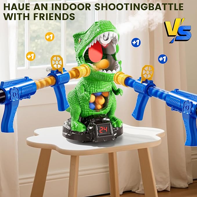 Movable Dinosaur Shooting for Toys Kids 4-6, Electronic Kids Target Games with 2 Air Pump Guns, LCD Score Record, Sound, 48 Foam Balls, Birthday Gifts for 3 4 5 6 7 8 9 Year Old Boys Girls