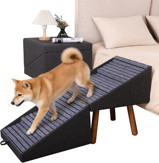 21.06”H Dog Stairs for High Bed, 6-Step Pet Stairs with Split Ottoman Design - Tall Dog Steps Convertible to Bedside Table Nightstand, Large Non-Slip Stairs for Big Medium Dogs to Bed