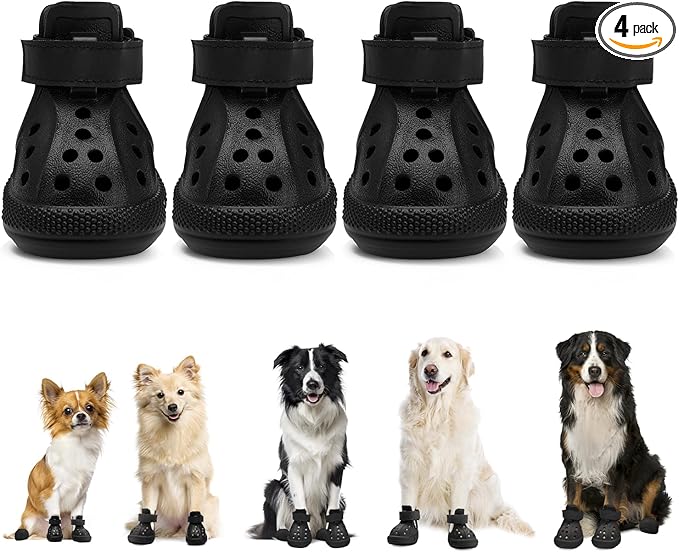 Nasjac Dog Shoes for Hot Pavement - Breathable Dog Sandals with Non Slip Soles & Reflective Straps, Easy ON & Off, Easy-Clean Summer Outdoor Pet Boots for Small Medium Large Dogs, Black, 1